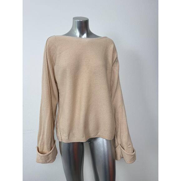 Vince Nude Blush Wool Cashmere Sweater Womens Large Relaxed Beige Boatneck - Picture 3 of 14